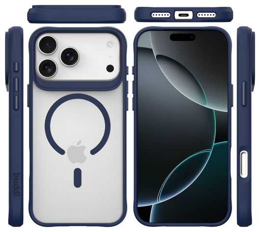 Buddi Hybrid Apple iPhone 17 Pro Hoesje MagSafe Back Cover Matte Blauw afbeelding 9