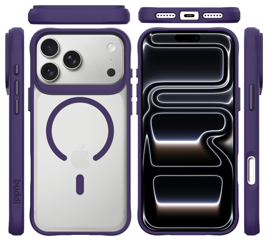 Buddi Hybrid Apple iPhone 17 Pro Hoesje MagSafe Back Cover Matte Paars afbeelding 9