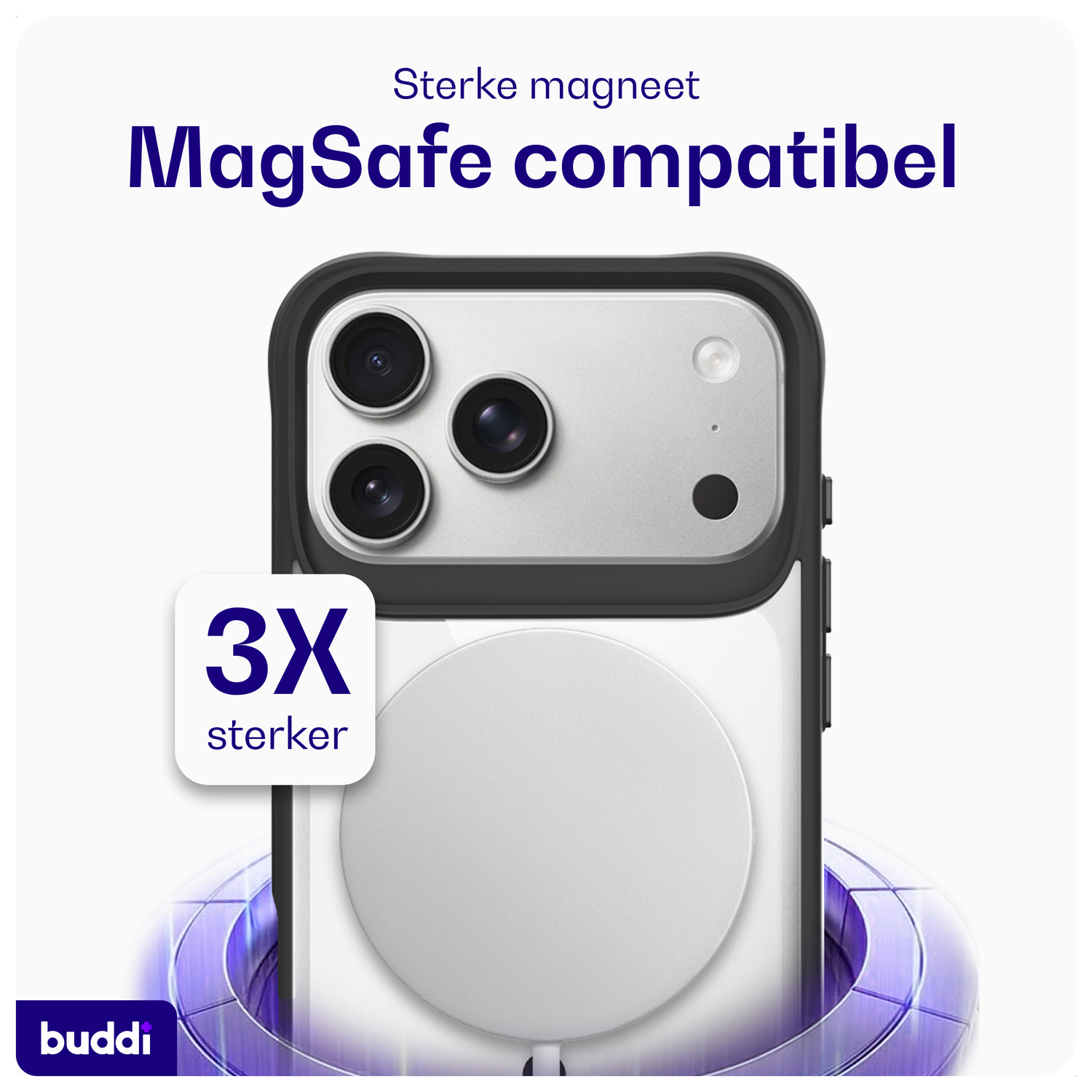 Buddi Hybrid iPhone 17 Pro Max Hoesje MagSafe Back Cover Transparant Zwart afbeelding 3