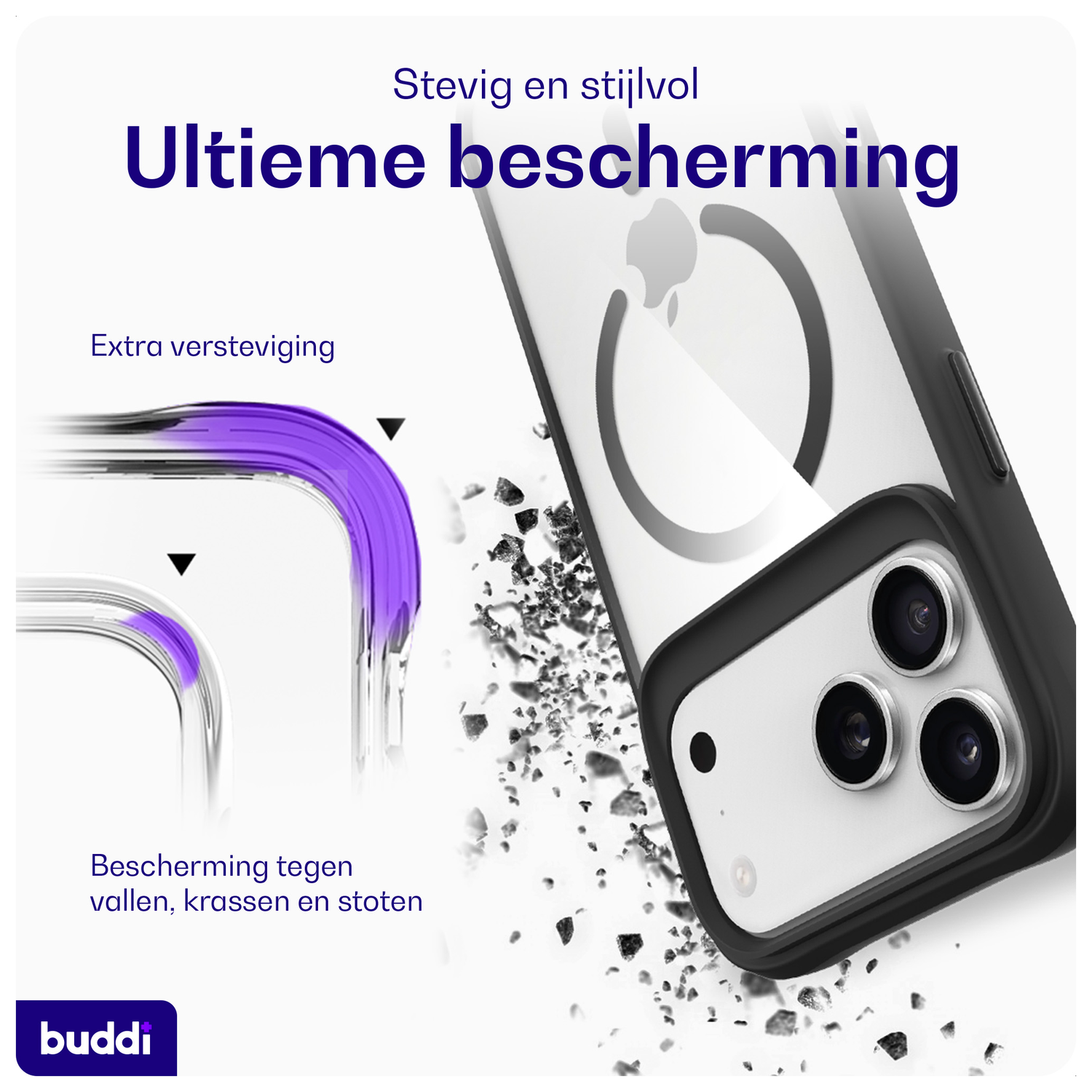 Buddi Hybrid Apple iPhone 17 Pro Max Hoesje MagSafe Back Cover Transparant Zwart afbeelding 2