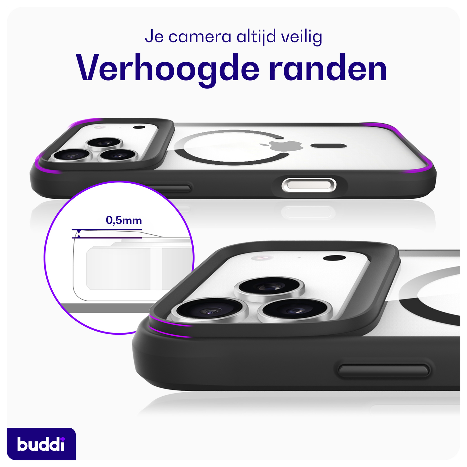 Buddi Hybrid Apple iPhone 17 Pro Max Hoesje MagSafe Back Cover Transparant Zwart afbeelding 4
