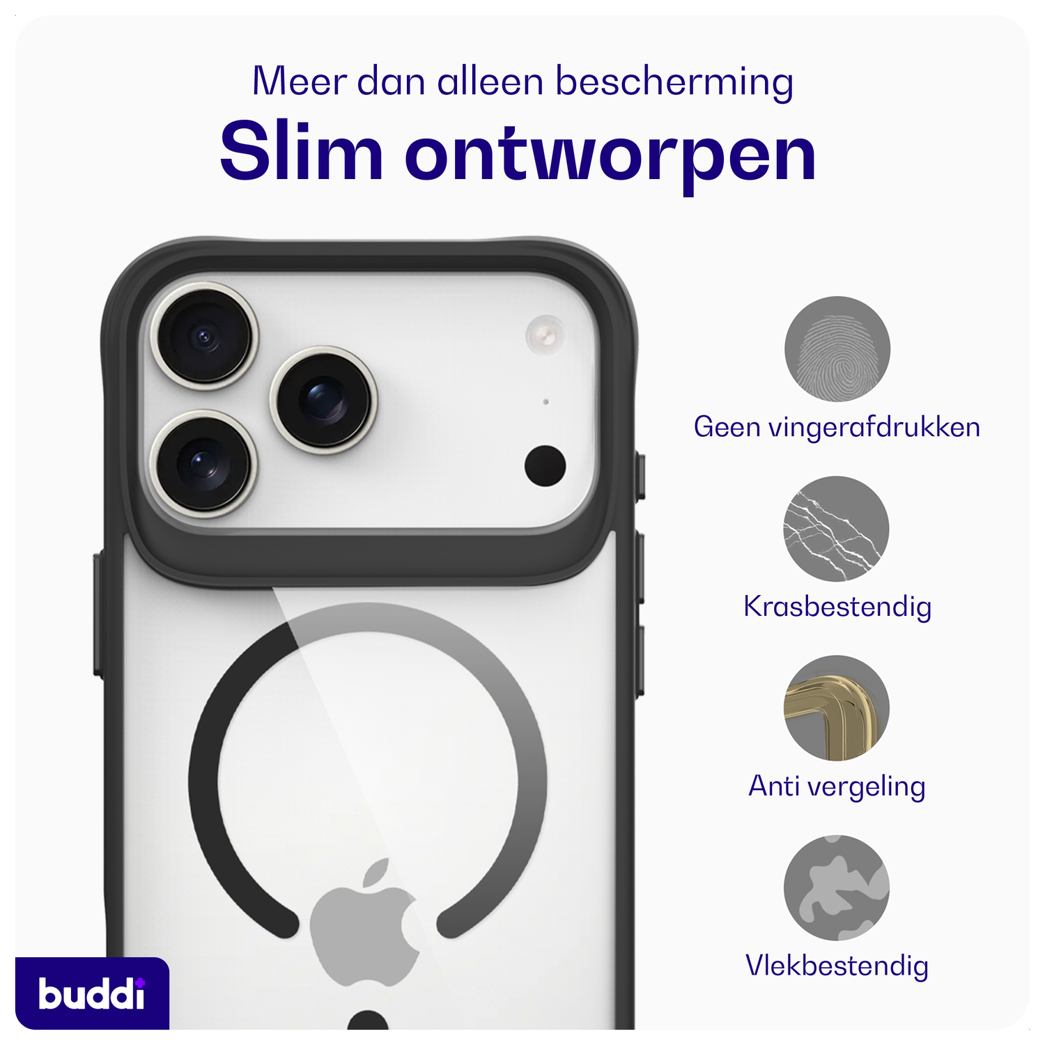 Buddi Hybrid Apple iPhone 17 Pro Max Hoesje MagSafe Back Cover Transparant Zwart afbeelding 6