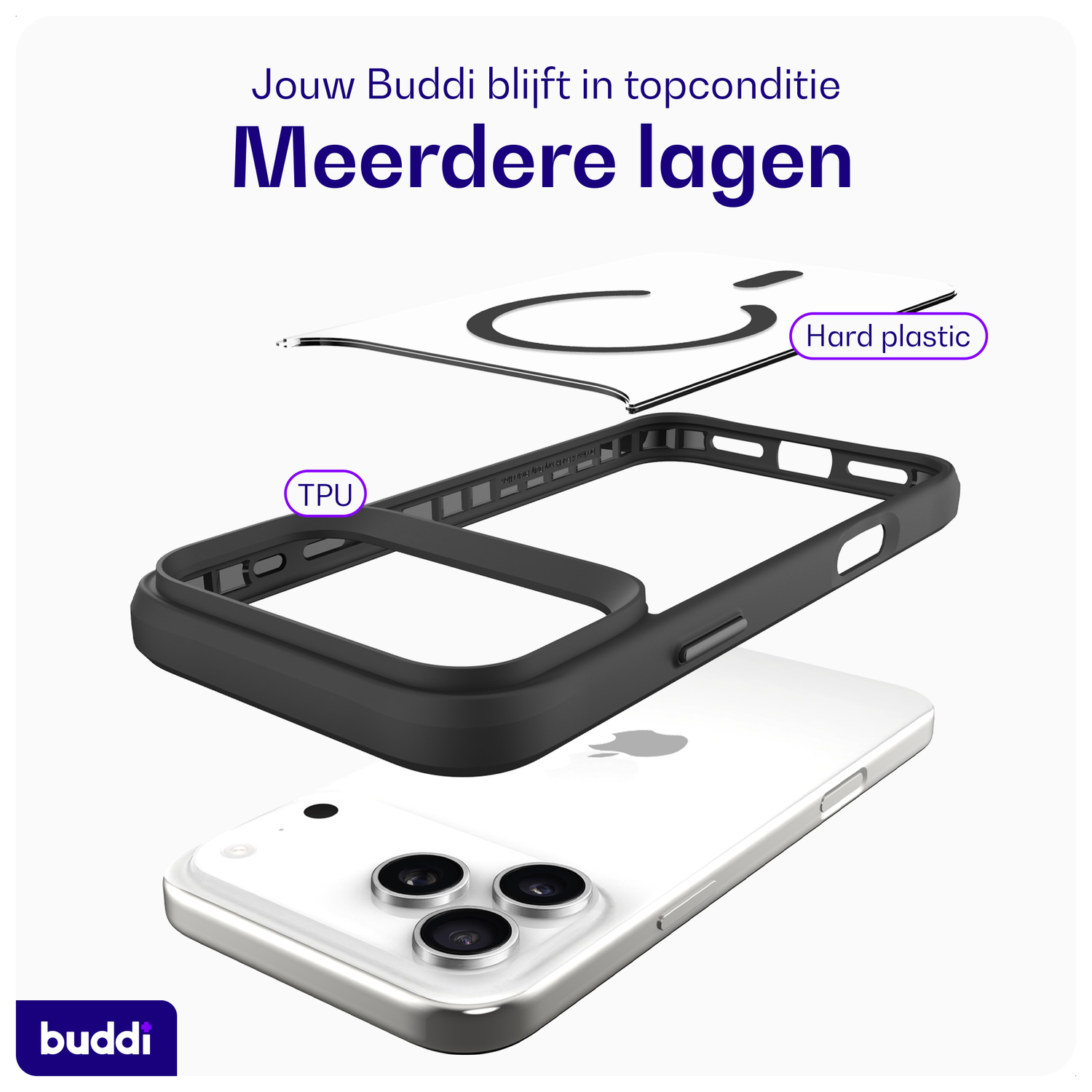 Buddi Hybrid Apple iPhone 17 Pro Max Hoesje MagSafe Back Cover Transparant Zwart afbeelding 7