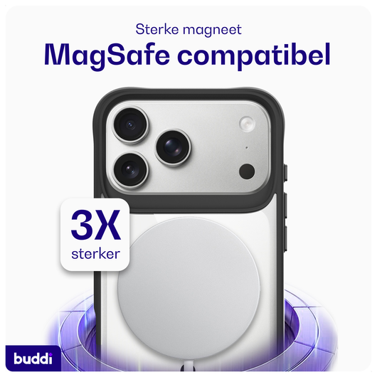 Buddi Hybrid iPhone 17 Pro Max Hoesje MagSafe Back Cover Transparant Zwart afbeelding 3