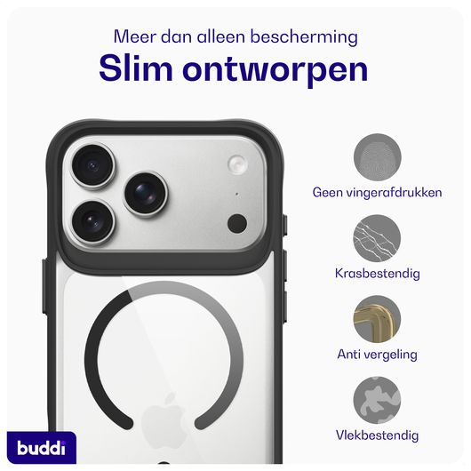 Buddi Hybrid iPhone 17 Pro Max Hoesje MagSafe Back Cover Transparant Zwart afbeelding 6