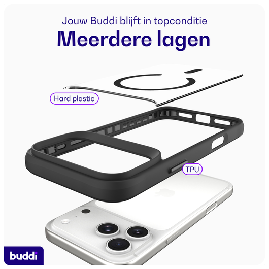 Buddi Hybrid iPhone 17 Pro Max Hoesje MagSafe Back Cover Transparant Zwart afbeelding 7