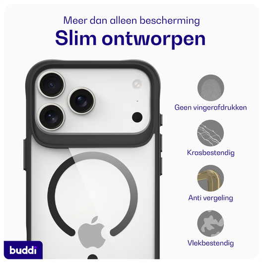 Buddi Hybrid Apple iPhone 17 Pro Max Hoesje MagSafe Back Cover Transparant Zwart afbeelding 6