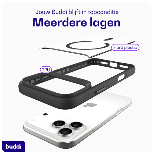 Buddi Hybrid Apple iPhone 17 Pro Max Hoesje MagSafe Back Cover Transparant Zwart afbeelding 7