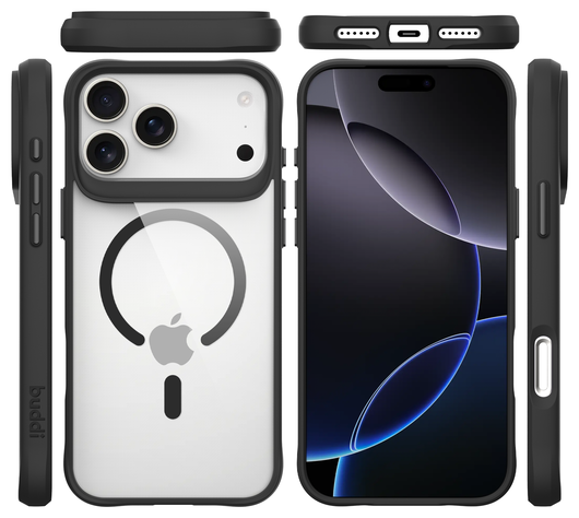 Buddi Hybrid Apple iPhone 17 Pro Max Hoesje MagSafe Back Cover Transparant Zwart afbeelding 9