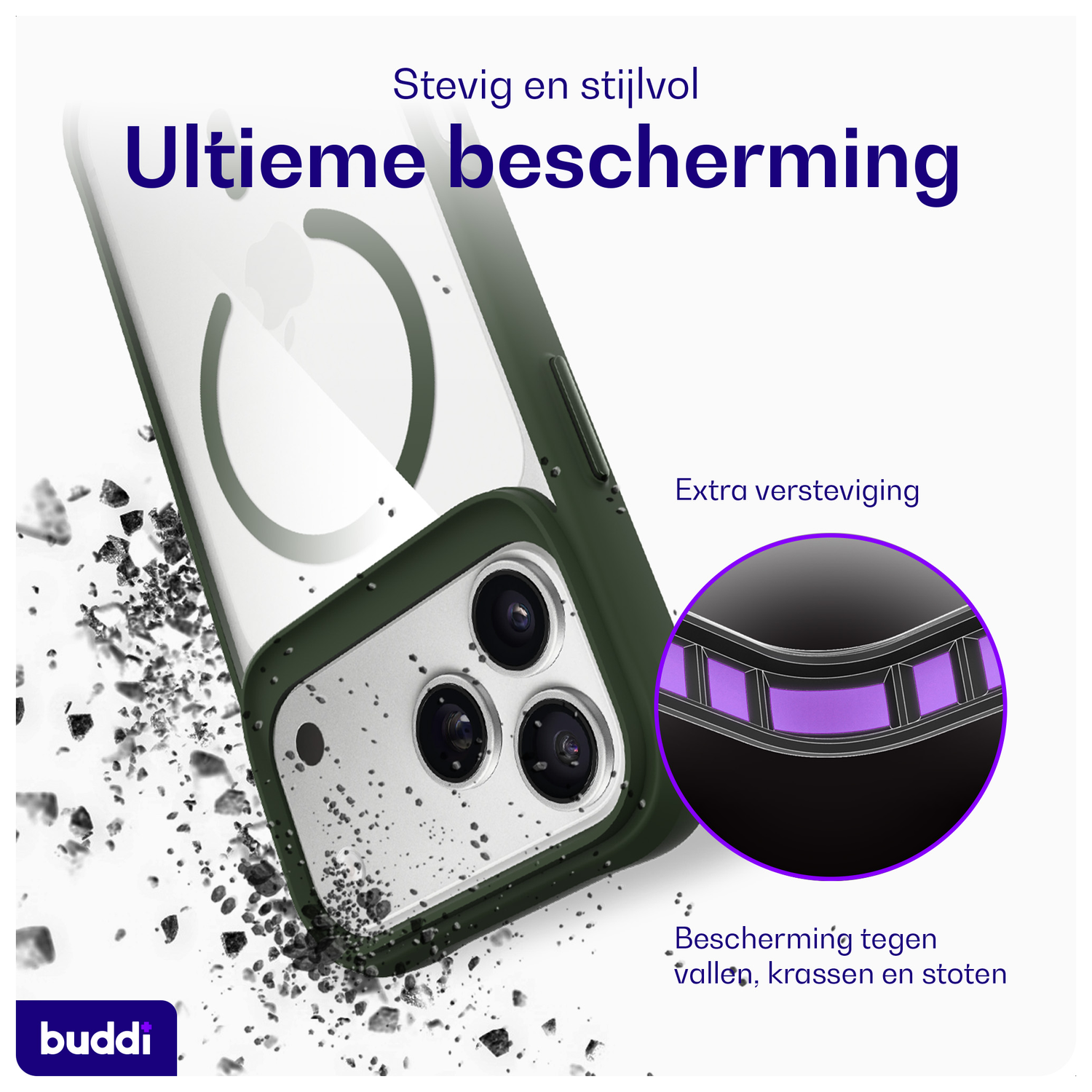 Buddi Hybrid iPhone 17 Pro Max Hoesje MagSafe Back Cover Transparant Groen afbeelding 2