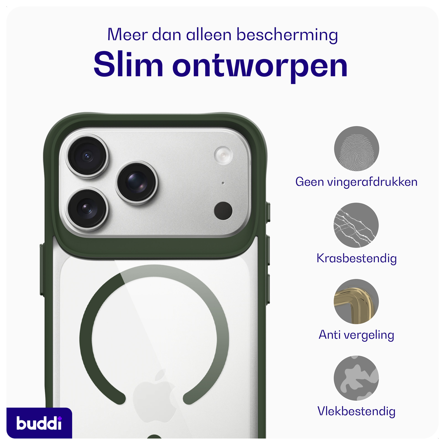 Buddi Hybrid iPhone 17 Pro Max Hoesje MagSafe Back Cover Transparant Groen afbeelding 6