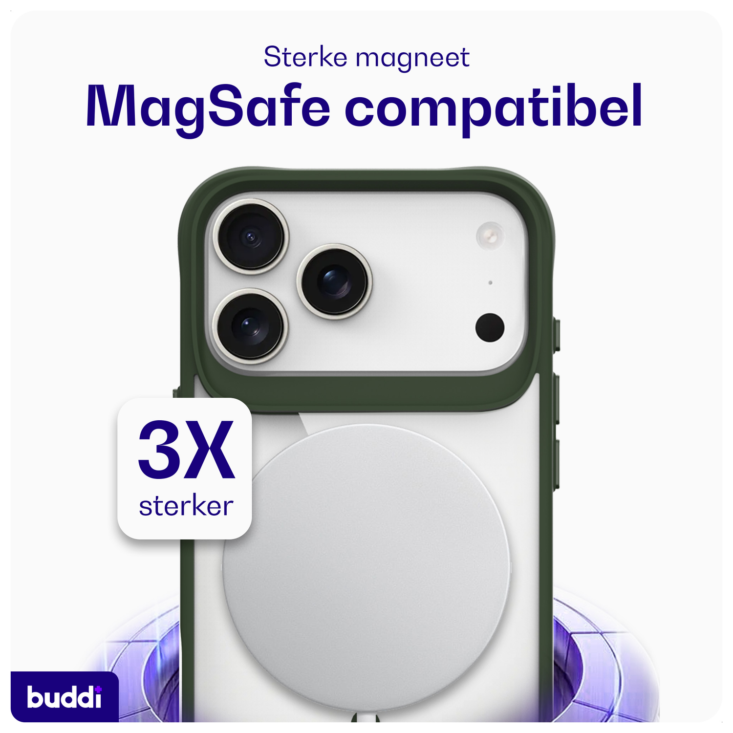 Buddi Hybrid Apple iPhone 17 Pro Max Hoesje MagSafe Back Cover Transparant Groen afbeelding 3