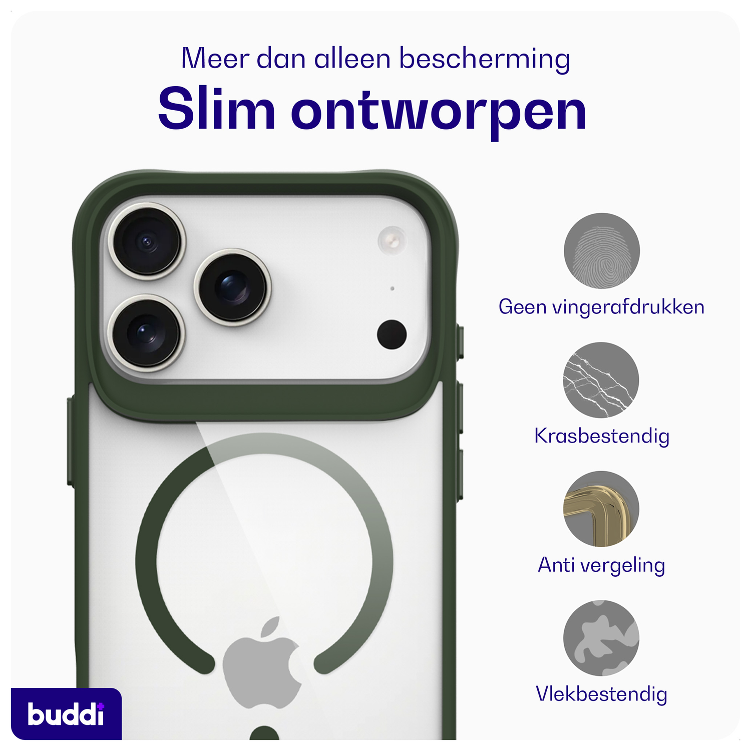 Buddi Hybrid Apple iPhone 17 Pro Max Hoesje MagSafe Back Cover Transparant Groen afbeelding 6