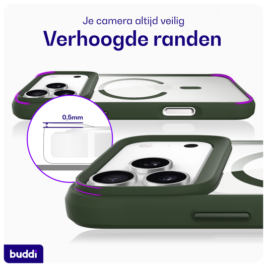 Buddi Hybrid iPhone 17 Pro Max Hoesje MagSafe Back Cover Transparant Groen afbeelding 4