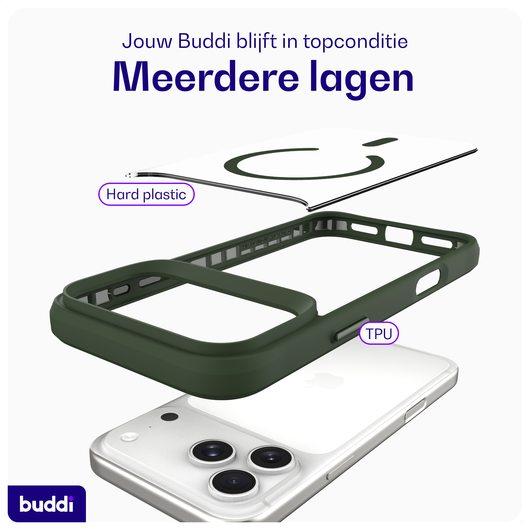 Buddi Hybrid iPhone 17 Pro Max Hoesje MagSafe Back Cover Transparant Groen afbeelding 7