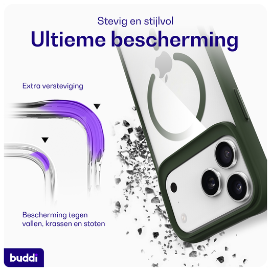 Buddi Hybrid Apple iPhone 17 Pro Max Hoesje MagSafe Back Cover Transparant Groen afbeelding 2