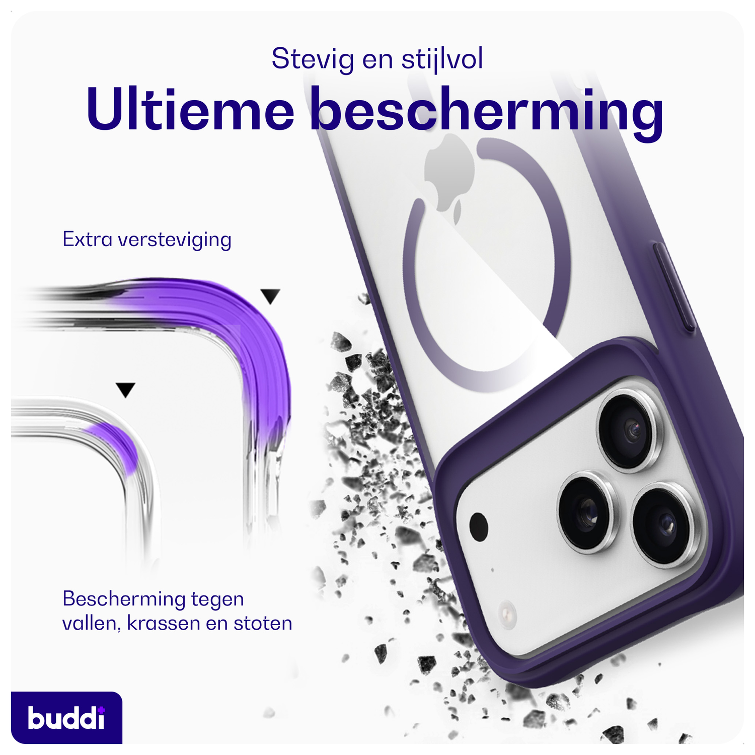 Buddi Hybrid Apple iPhone 17 Pro Max Hoesje MagSafe Back Cover Transparant Paars afbeelding 2