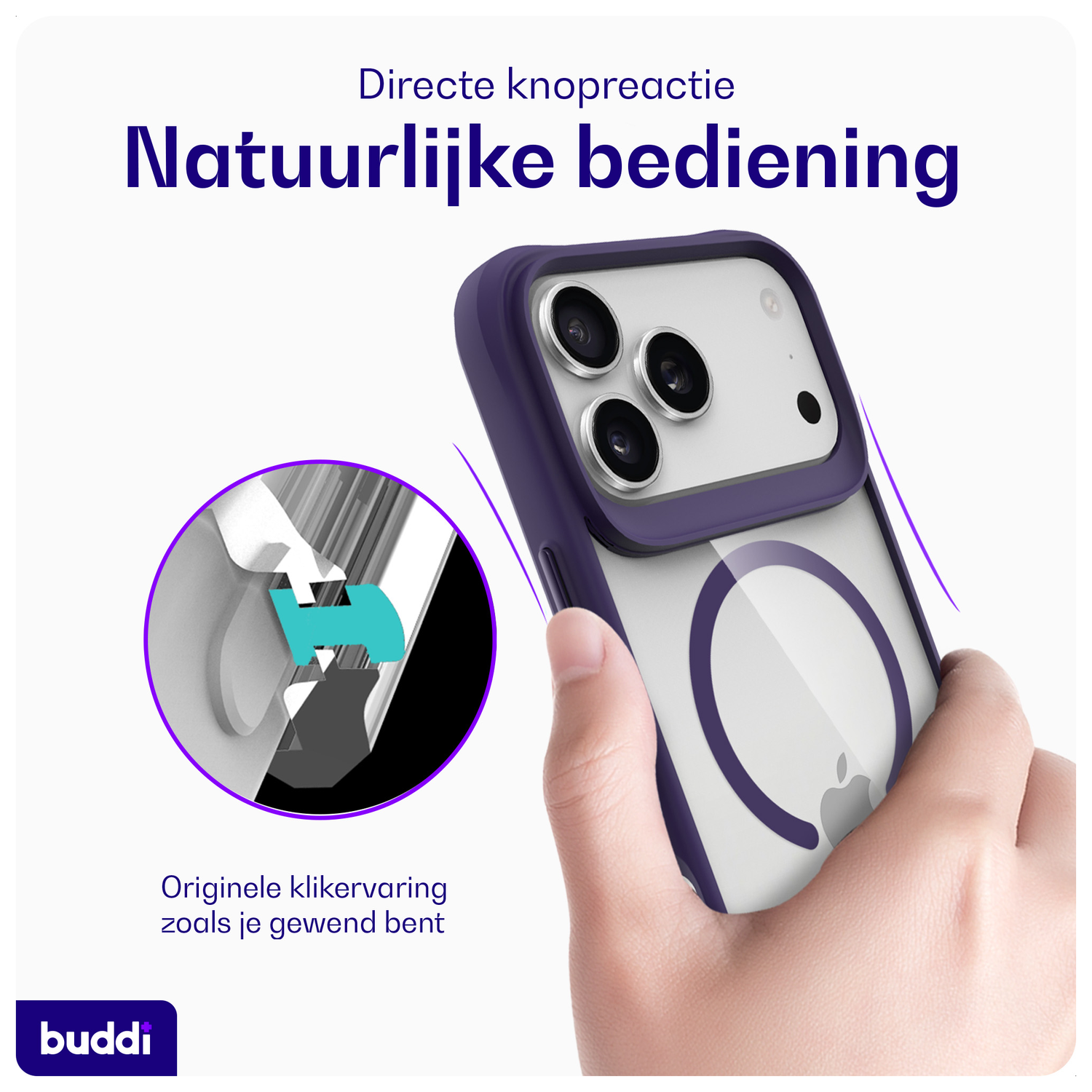 Buddi Hybrid Apple iPhone 17 Pro Max Hoesje MagSafe Back Cover Transparant Paars afbeelding 5