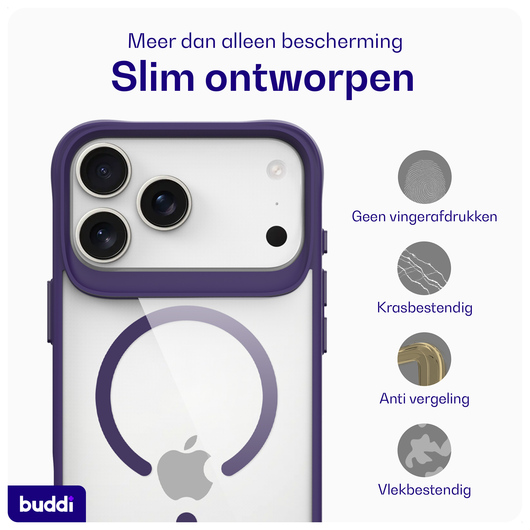 Buddi Hybrid Apple iPhone 17 Pro Max Hoesje MagSafe Back Cover Transparant Paars afbeelding 6