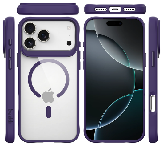 Buddi Hybrid Apple iPhone 17 Pro Max Hoesje MagSafe Back Cover Transparant Paars afbeelding 9