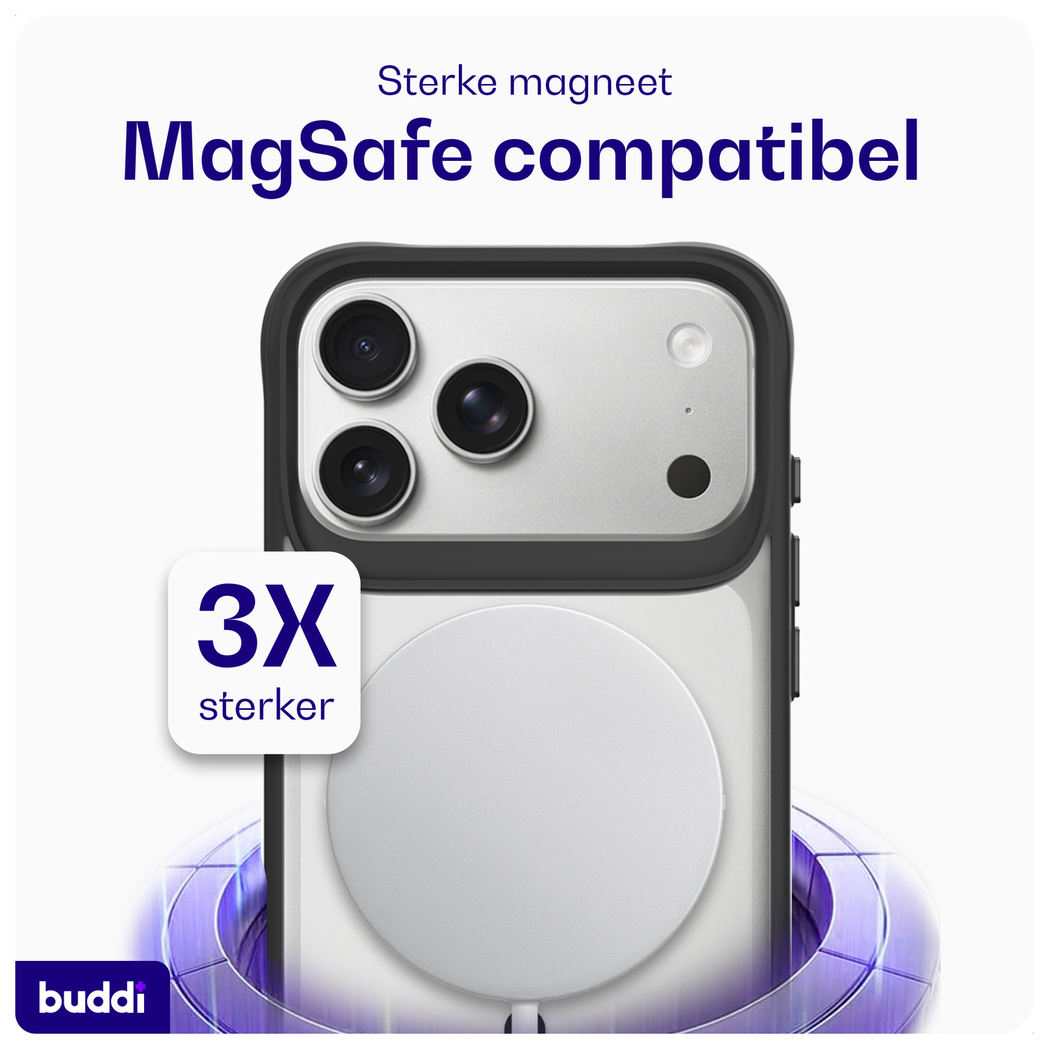Buddi Hybrid iPhone 17 Pro Max Hoesje MagSafe Back Cover Matte Zwart afbeelding 3