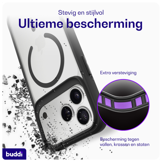 Buddi Hybrid iPhone 17 Pro Max Hoesje MagSafe Back Cover Matte Zwart afbeelding 2