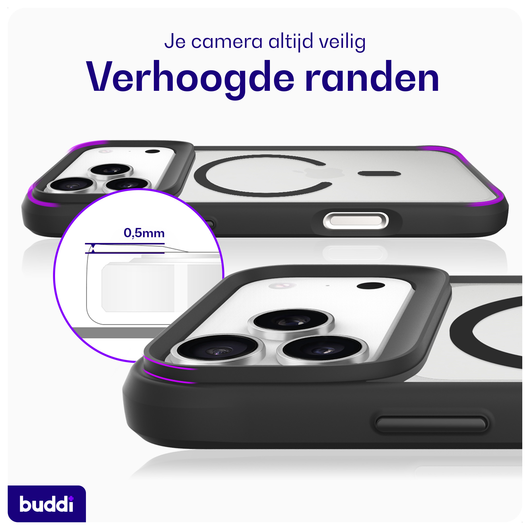 Buddi Hybrid iPhone 17 Pro Max Hoesje MagSafe Back Cover Matte Zwart afbeelding 4