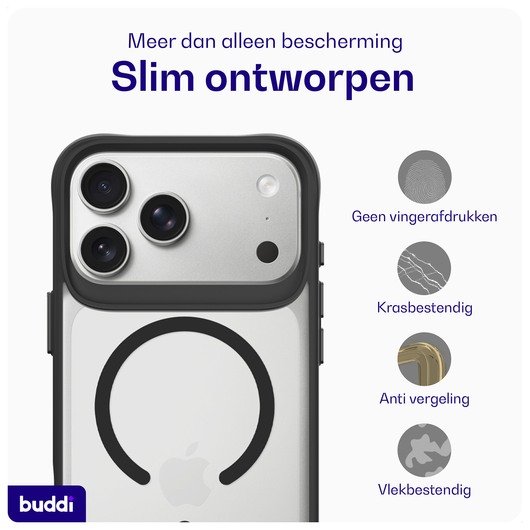 Buddi Hybrid iPhone 17 Pro Max Hoesje MagSafe Back Cover Matte Zwart afbeelding 6