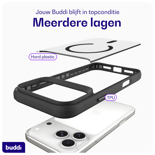 Buddi Hybrid iPhone 17 Pro Max Hoesje MagSafe Back Cover Matte Zwart afbeelding 7