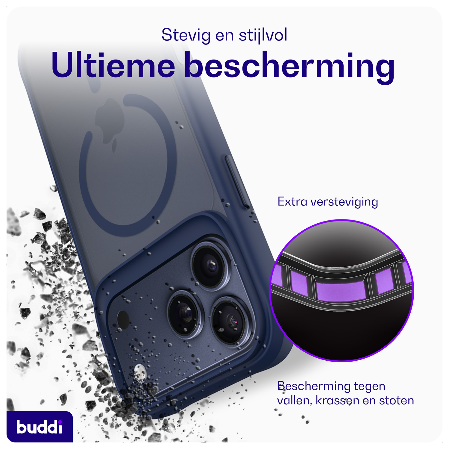 Buddi Hybrid iPhone 17 Pro Max Hoesje MagSafe Back Cover Matte Blauw afbeelding 2