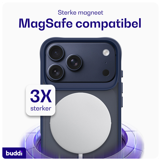 Buddi Hybrid iPhone 17 Pro Max Hoesje MagSafe Back Cover Matte Blauw afbeelding 3