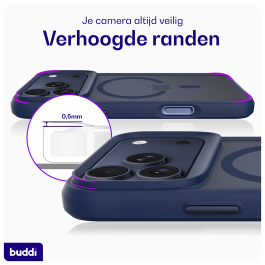 Buddi Hybrid iPhone 17 Pro Max Hoesje MagSafe Back Cover Matte Blauw afbeelding 5