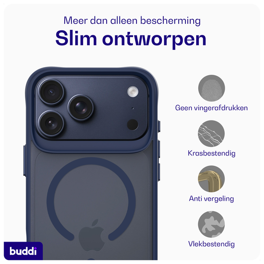 Buddi Hybrid iPhone 17 Pro Max Hoesje MagSafe Back Cover Matte Blauw afbeelding 6