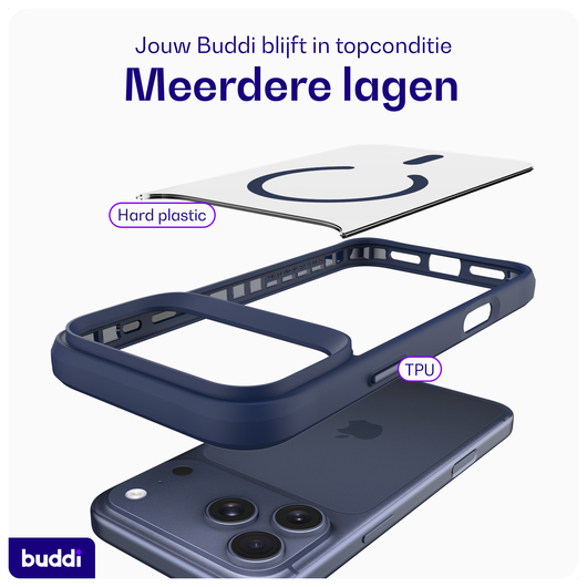 Buddi Hybrid iPhone 17 Pro Max Hoesje MagSafe Back Cover Matte Blauw afbeelding 7