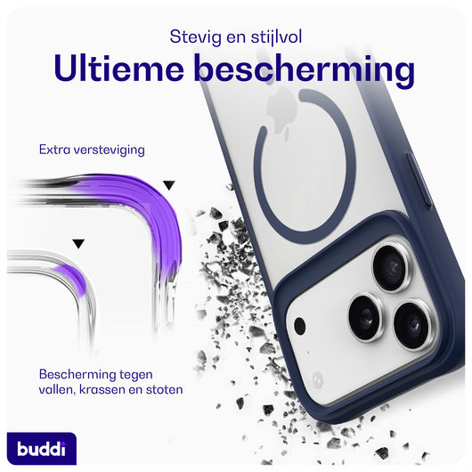 Buddi Hybrid Apple iPhone 17 Pro Max Hoesje MagSafe Back Cover Matte Blauw afbeelding 2