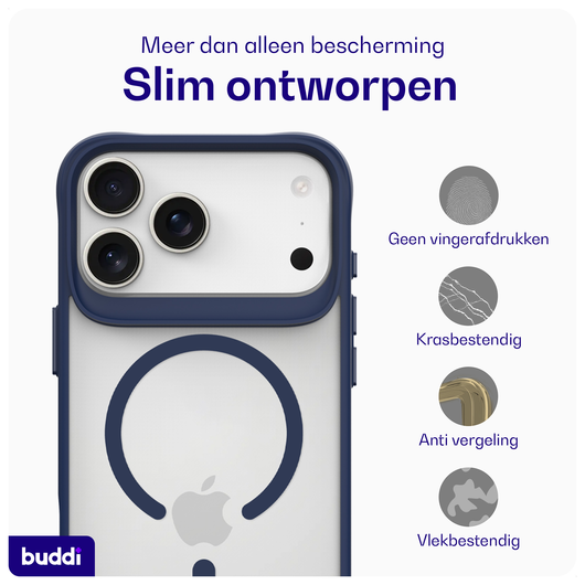 Buddi Hybrid Apple iPhone 17 Pro Max Hoesje MagSafe Back Cover Matte Blauw afbeelding 6
