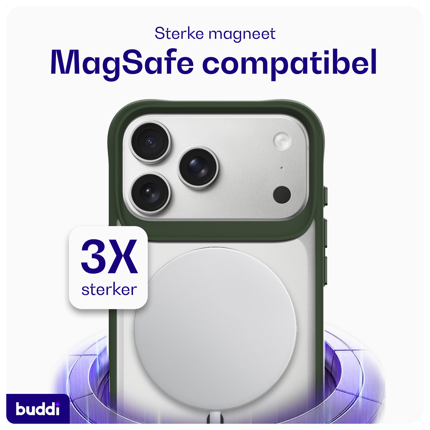 Buddi Hybrid iPhone 17 Pro Max Hoesje MagSafe Back Cover Matte Groen afbeelding 3