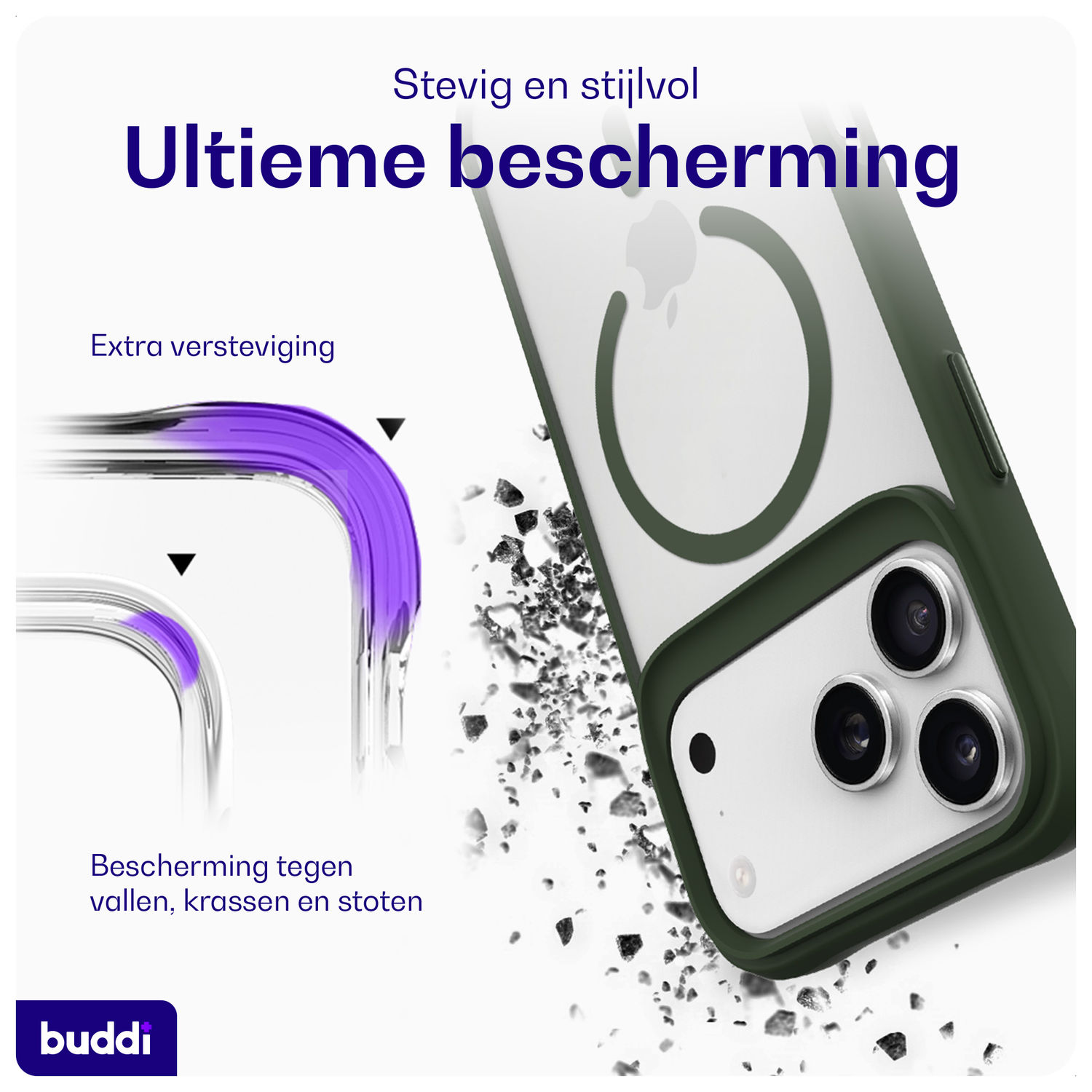 Buddi Hybrid Apple iPhone 17 Pro Max Hoesje MagSafe Back Cover Matte Groen afbeelding 2