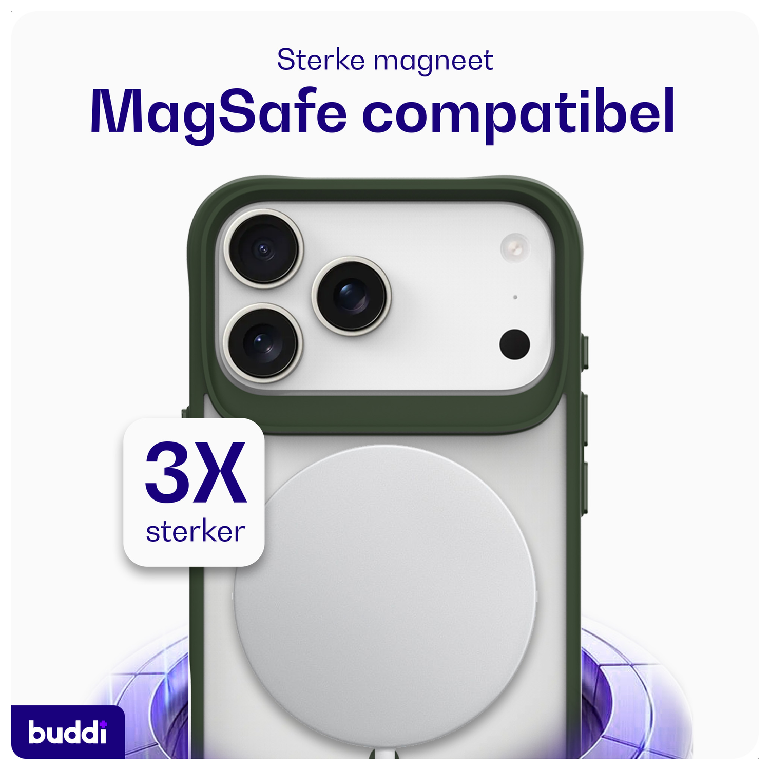 Buddi Hybrid Apple iPhone 17 Pro Max Hoesje MagSafe Back Cover Matte Groen afbeelding 3