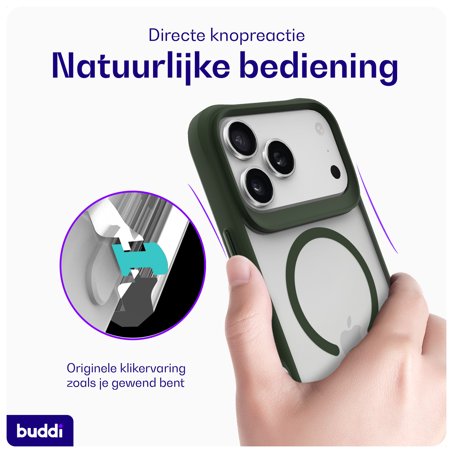 Buddi Hybrid Apple iPhone 17 Pro Max Hoesje MagSafe Back Cover Matte Groen afbeelding 5