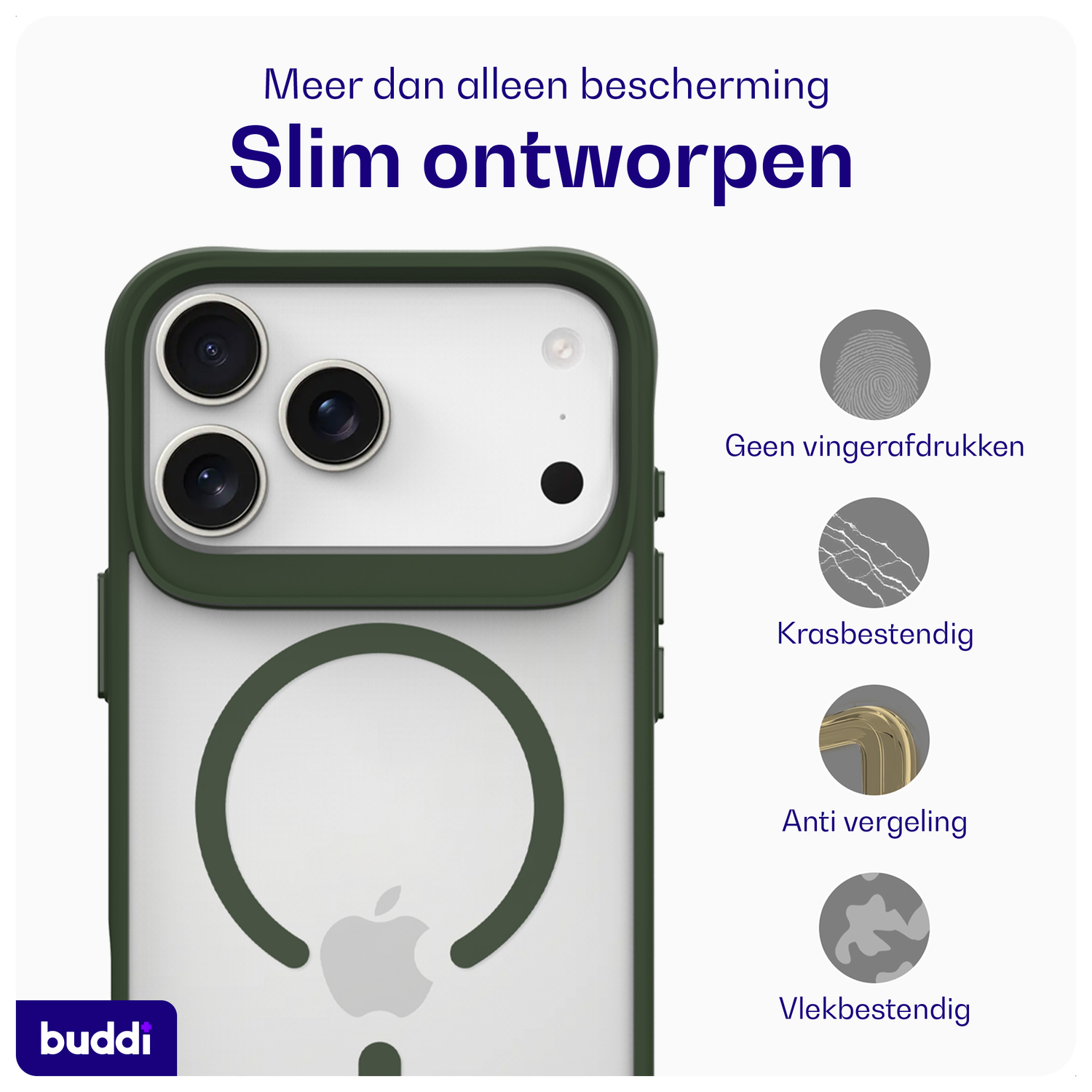 Buddi Hybrid Apple iPhone 17 Pro Max Hoesje MagSafe Back Cover Matte Groen afbeelding 6