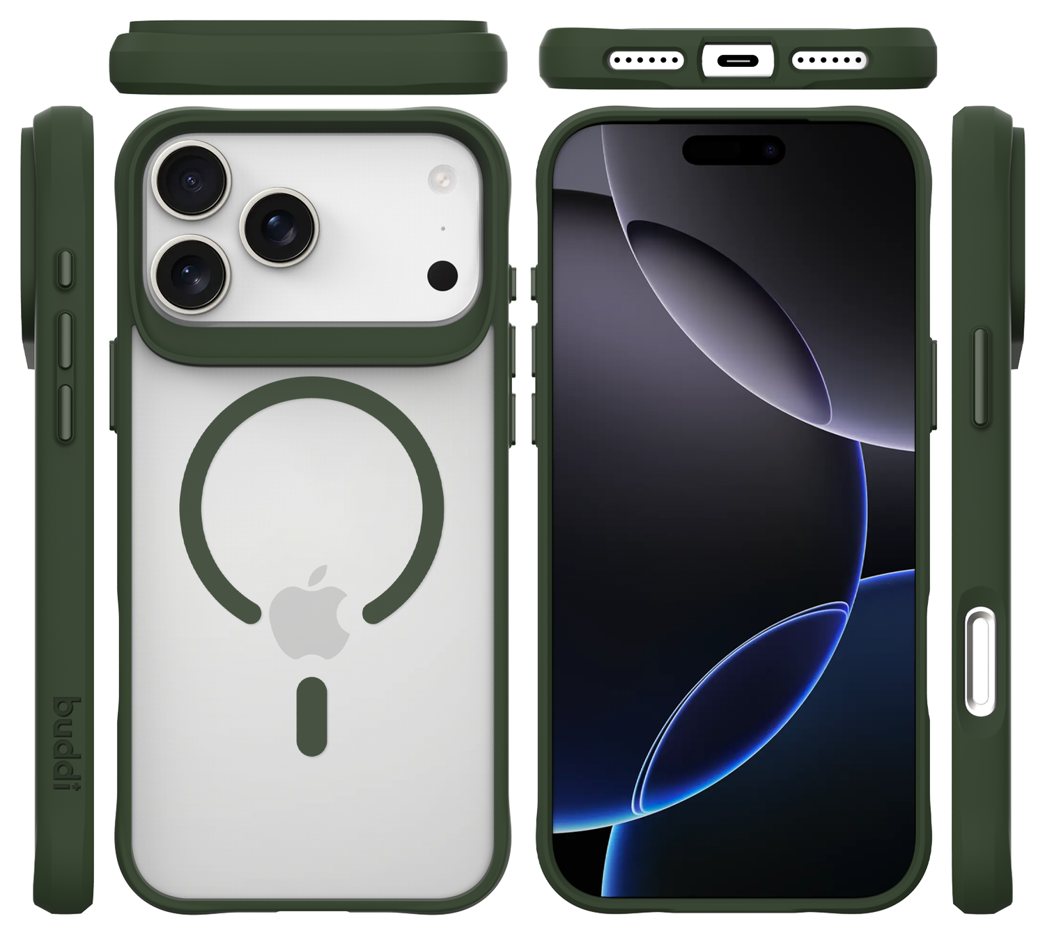 Buddi Hybrid Apple iPhone 17 Pro Max Hoesje MagSafe Back Cover Matte Groen afbeelding 9