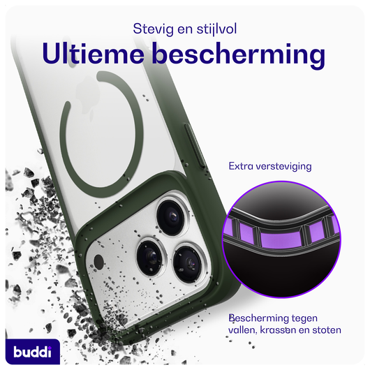 Buddi Hybrid iPhone 17 Pro Max Hoesje MagSafe Back Cover Matte Groen afbeelding 2