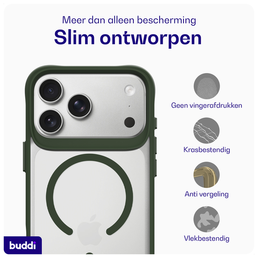 Buddi Hybrid iPhone 17 Pro Max Hoesje MagSafe Back Cover Matte Groen afbeelding 6