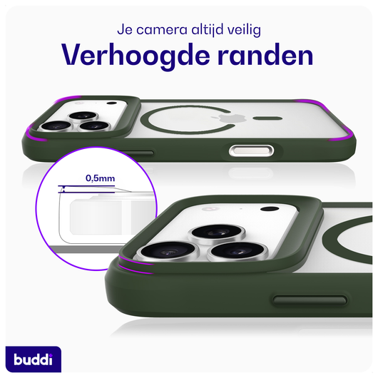 Buddi Hybrid Apple iPhone 17 Pro Max Hoesje MagSafe Back Cover Matte Groen afbeelding 4