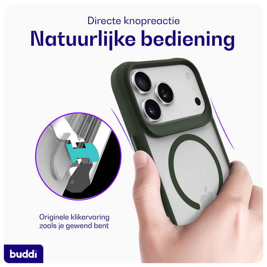 Buddi Hybrid Apple iPhone 17 Pro Max Hoesje MagSafe Back Cover Matte Groen afbeelding 5
