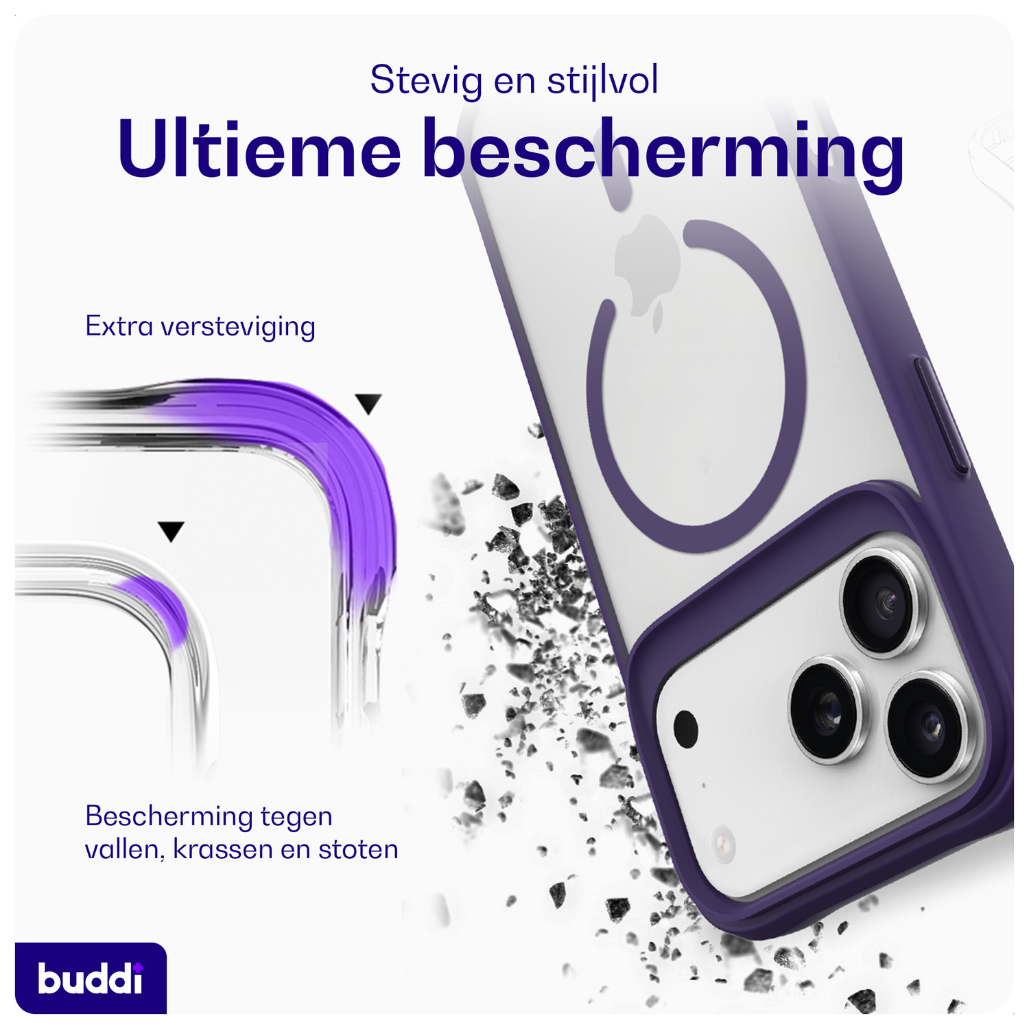 Buddi Hybrid Apple iPhone 17 Pro Max Hoesje MagSafe Back Cover Matte Paars afbeelding 2