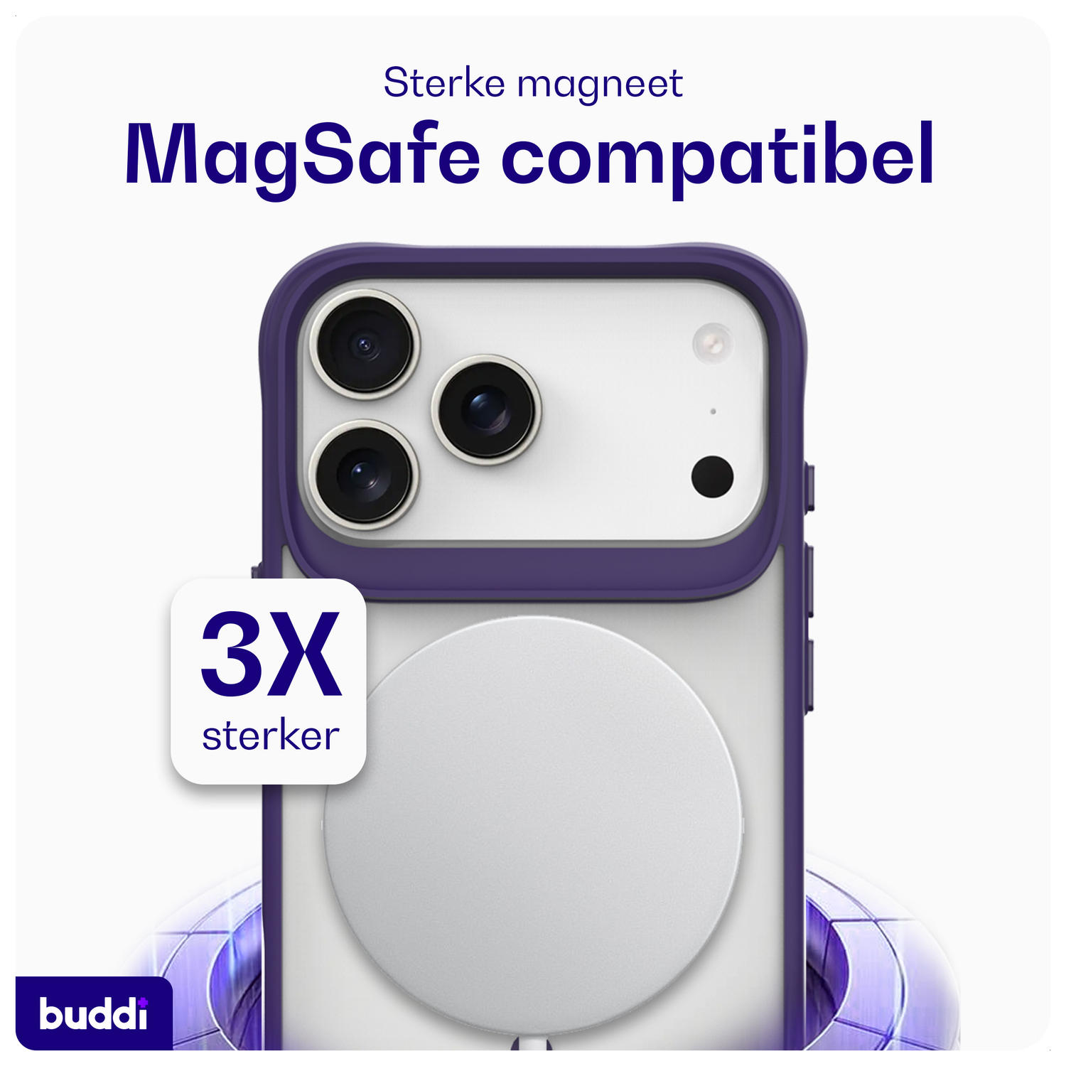 Buddi Hybrid Apple iPhone 17 Pro Max Hoesje MagSafe Back Cover Matte Paars afbeelding 3