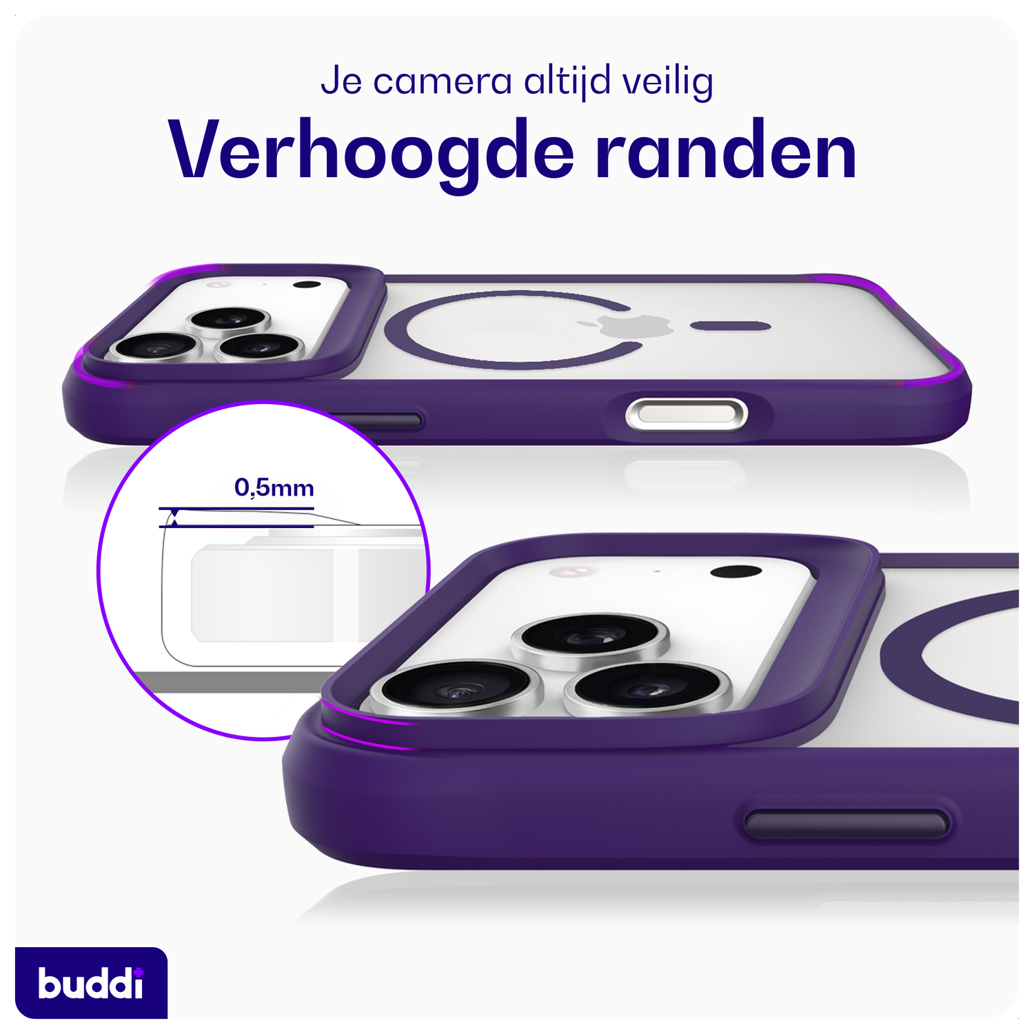 Buddi Hybrid Apple iPhone 17 Pro Max Hoesje MagSafe Back Cover Matte Paars afbeelding 4