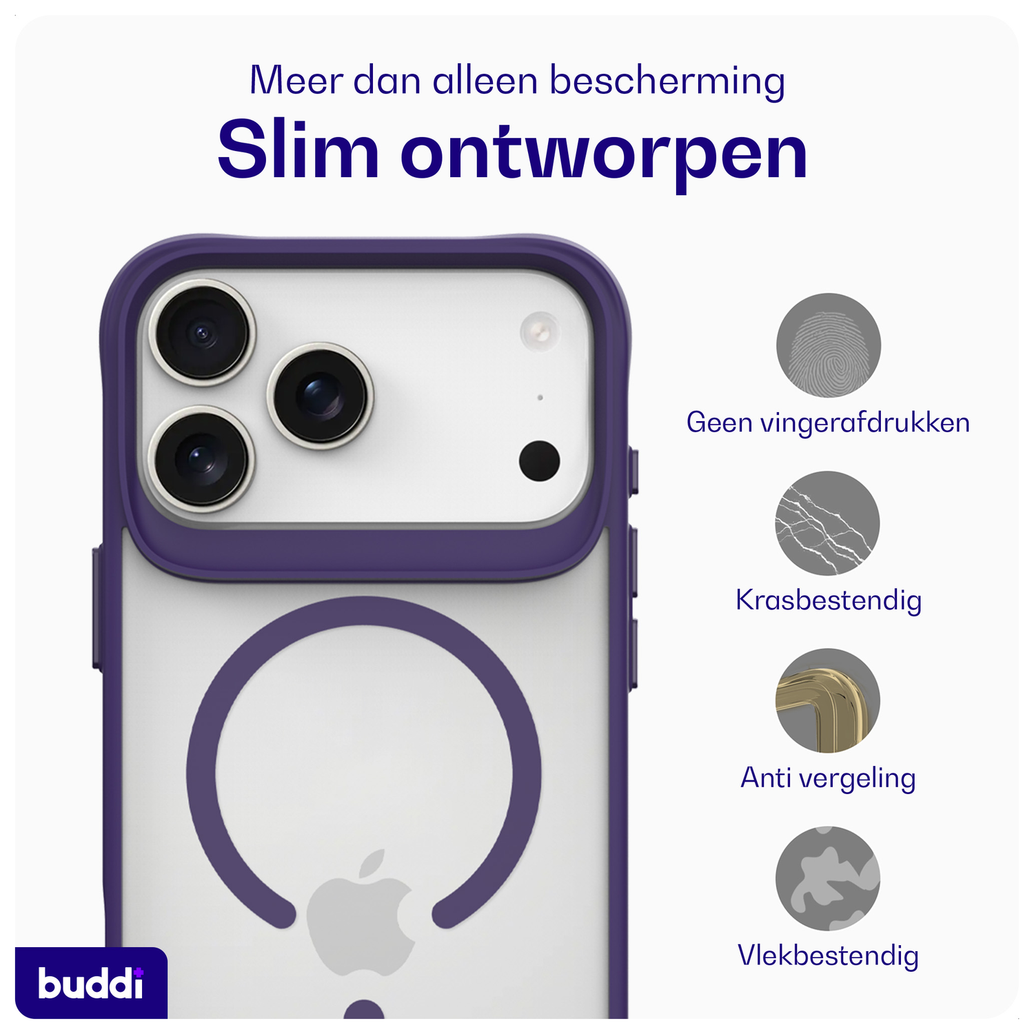 Buddi Hybrid Apple iPhone 17 Pro Max Hoesje MagSafe Back Cover Matte Paars afbeelding 6